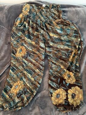 EARTHBOUND Teal & Brown Floral Harem Pants